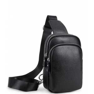 Мужской черный кожаный слинг на плечо Tiding Bag A25F-1922A