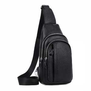 Мужской кожаный черный слинг на плечо Tiding Bag A25F-6601A Мужской кожаный черный слинг на плечо Tiding Bag A25F-6601A