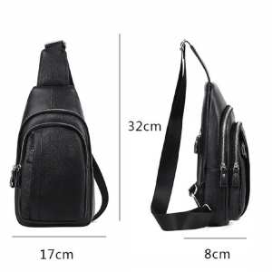 Мужской кожаный черный слинг на плечо Tiding Bag A25F-6601A Мужской кожаный черный слинг на плечо Tiding Bag A25F-6601A