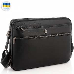 Мужская средняя кожаная черная сумка через плечо мессенджер Royal Bag RB2970051