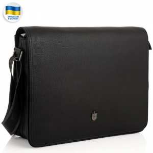 Мужская большая кожаная черная сумка через плечо Royal Bag RB2970121