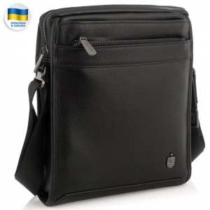 Мужская средняя кожаная черная сумка через плечо Royal Bag RB287891