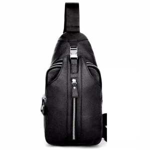 Сумка-слинг черная кожаная Tiding Bag F-A25F-5003A