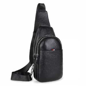 Кожаный черный слинг на два отдела Tiding Bag FL-A25F-8803A