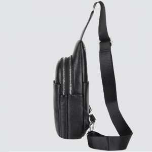 Кожаный черный слинг на два отдела Tiding Bag FL-A25F-8803A