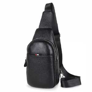 Кожаный черный слинг на два отдела Tiding Bag FL-A25F-8803A