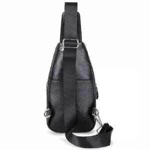 Кожаный черный слинг на два отдела Tiding Bag FL-A25F-8803A