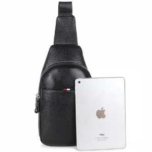 Кожаный черный слинг на два отдела Tiding Bag FL-A25F-8803A