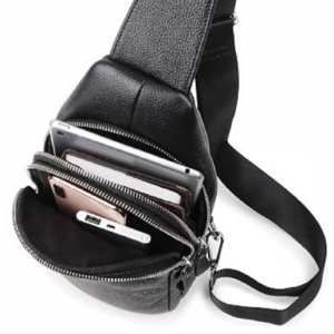 Кожаный черный слинг на два отдела Tiding Bag FL-A25F-8803A