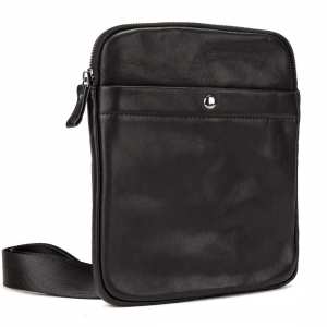 Кожаный маленький черный мессенджер Tiding Bag S-N2-123A