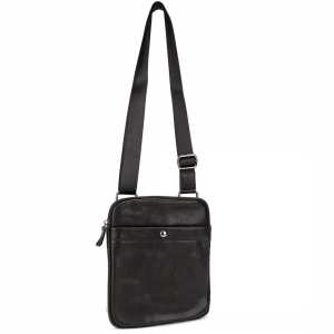 Кожаный маленький черный мессенджер Tiding Bag S-N2-123A