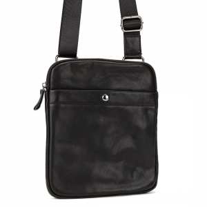 Кожаный маленький черный мессенджер Tiding Bag S-N2-123A
