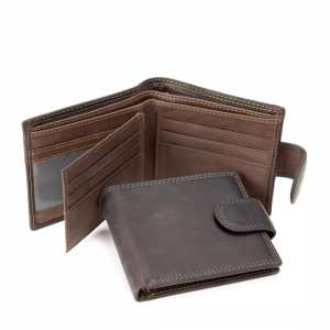 Портмоне винтажное коричневое на кнопке Tiding Bag M39-FA27DB