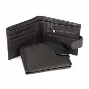 Портмоне черное кожаное на кнопке Tiding Bag M39-8068BRA