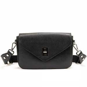 Кросбоді шкіряне чорне на замку Firenze Italy F-IT-9555A