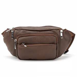 Вместительная кожаная сумка на пояс коричневая Tiding Bag M56-2030C