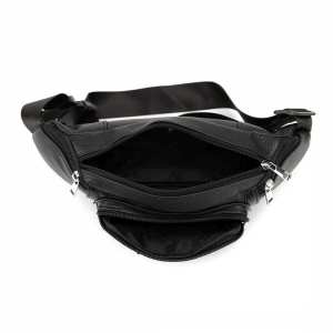 Вместительная кожаная сумка на пояс черная Tiding Bag M56-2030A