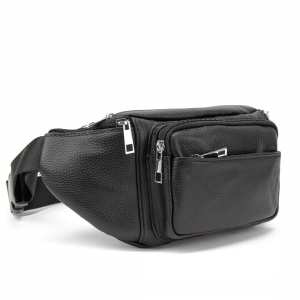 Вместительная кожаная сумка на пояс черная Tiding Bag M56-2030A