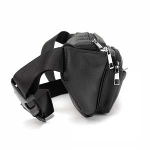 Вместительная кожаная сумка на пояс черная Tiding Bag M56-2030A