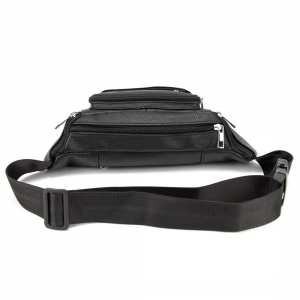 Вместительная кожаная сумка на пояс черная Tiding Bag M56-2030A