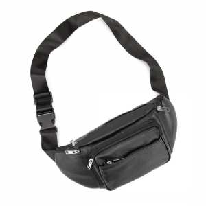 Вместительная кожаная сумка на пояс черная Tiding Bag M56-2030A