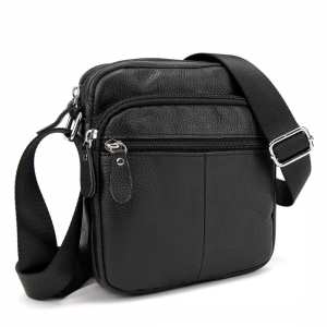 Кожаный компактный мужской мессенджер черный Tiding Bag M56-0080A