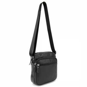 Кожаный компактный мужской мессенджер черный Tiding Bag M56-0080A Кожаный компактный мужской мессенджер черный Tiding Bag M56-0080A