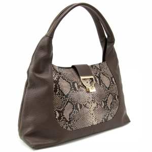 Жіноча містка шкіряна сумка на плече із вставкою рептилія Tavinchi CH-555DB-R