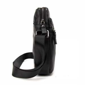 Месенджер класичний в гладкій шкірі чорний Tiding Bag 8717A