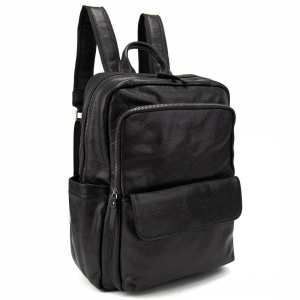 Мужской кожаный рюкзак черный Tiding Bag 2086A