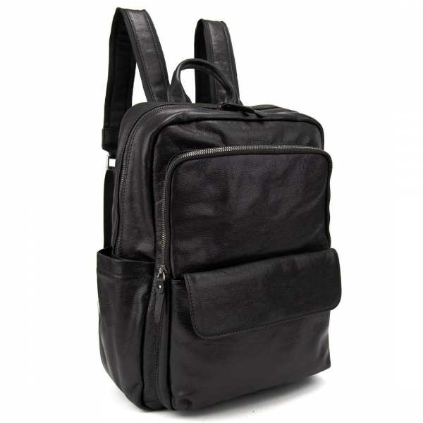 Мужской кожаный рюкзак черный Tiding Bag 2086A