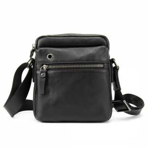 Месенджер в гладкой коже черный Tiding Bag 8718A