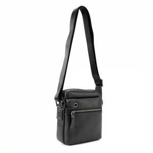Месенджер в гладкой коже черный Tiding Bag 8718A