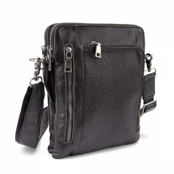 Месенджер класичний черний в гладкой кожеі Tiding Bag 8009A