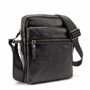 Месенджер класичний в гладкій шкірі чорний Tiding Bag 8717A-1