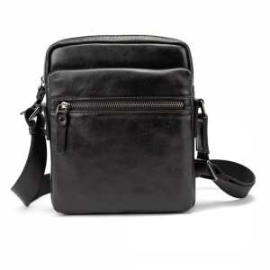 Месенджер класичний в гладкій шкірі чорний Tiding Bag 8717A-1