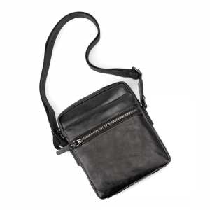 Месенджер класичний в гладкій шкірі чорний Tiding Bag 8717A-1