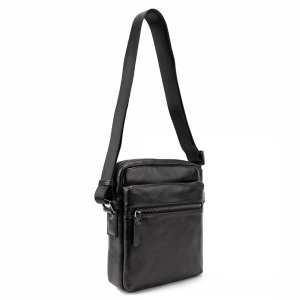 Месенджер класичний в гладкій шкірі чорний Tiding Bag 8717A-1