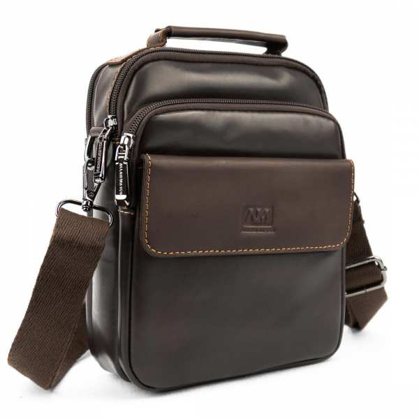 Шкіряна чоловіча барсетка з ручкою коричнева Ruff Ryder RR-10097C