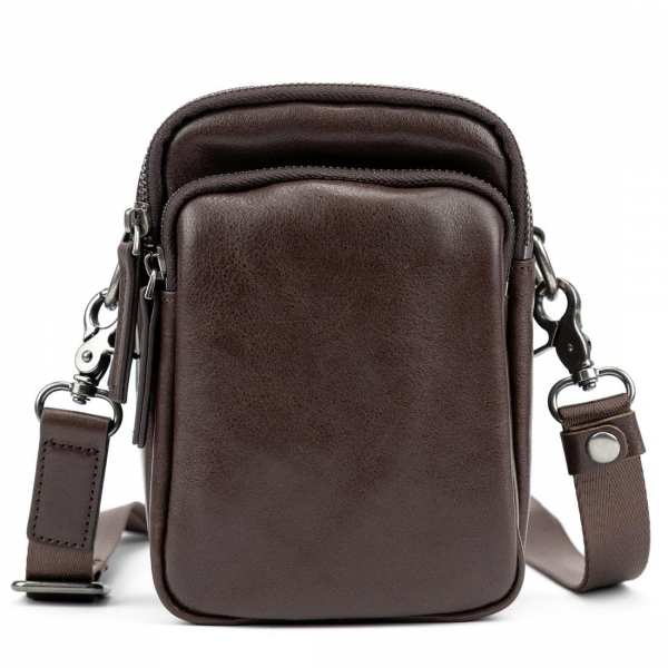 Мессенджер маленький кожаный черный TIDING BAG 333-1C