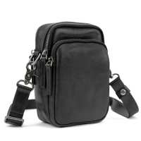 Мессенджер маленький кожаный черный TIDING BAG 333-1A