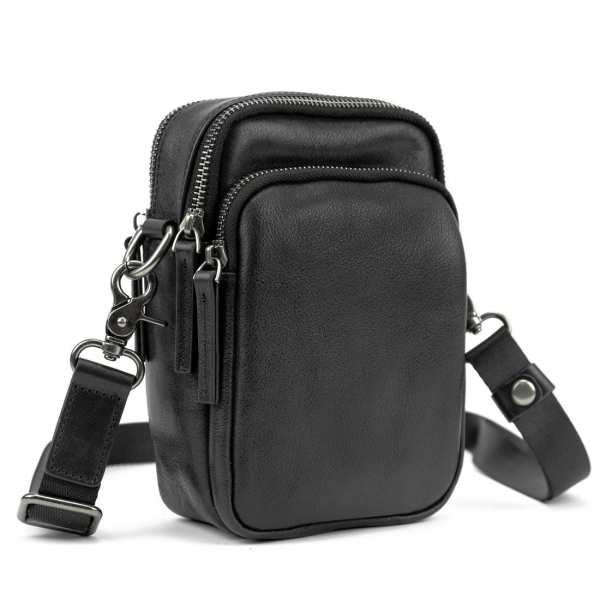 Мессенджер маленький кожаный черный TIDING BAG 333-1A