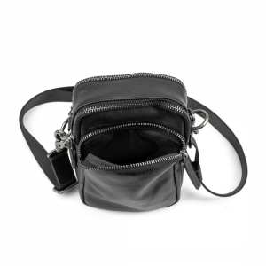 Мессенджер маленький кожаный черный TIDING BAG 333-1A