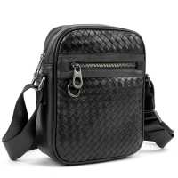 Мессенджер кожаный черный плетеный TIDING BAG 88362-1A