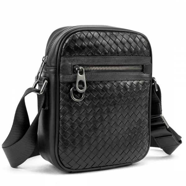 Мессенджер кожаный черный плетеный TIDING BAG 88362-1A