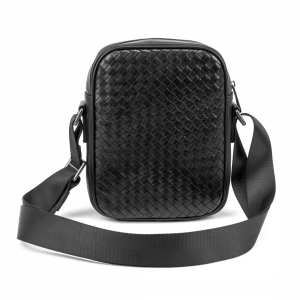 Мессенджер кожаный черный плетеный TIDING BAG 88362-1A