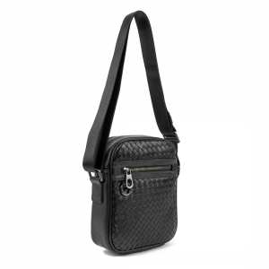 Мессенджер кожаный черный плетеный TIDING BAG 88362-1A