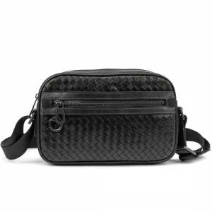 Шкіряна чоловіча плетена сумка чорного кольору TIDING BAG 883621-2A Шкіряна чоловіча плетена сумка чорного кольору TIDING BAG 883621-2A