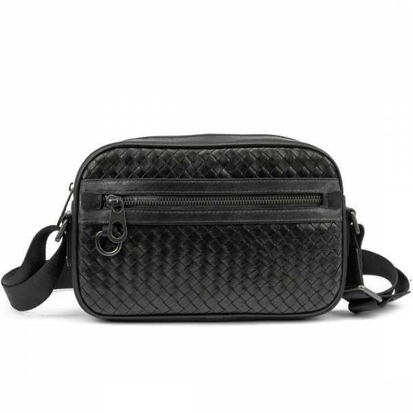 Шкіряна чоловіча плетена сумка чорного кольору TIDING BAG 883621-2A