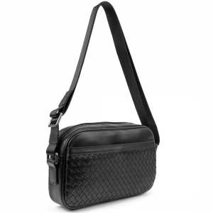 Шкіряна чоловіча плетена сумка чорного кольору TIDING BAG 883621-2A